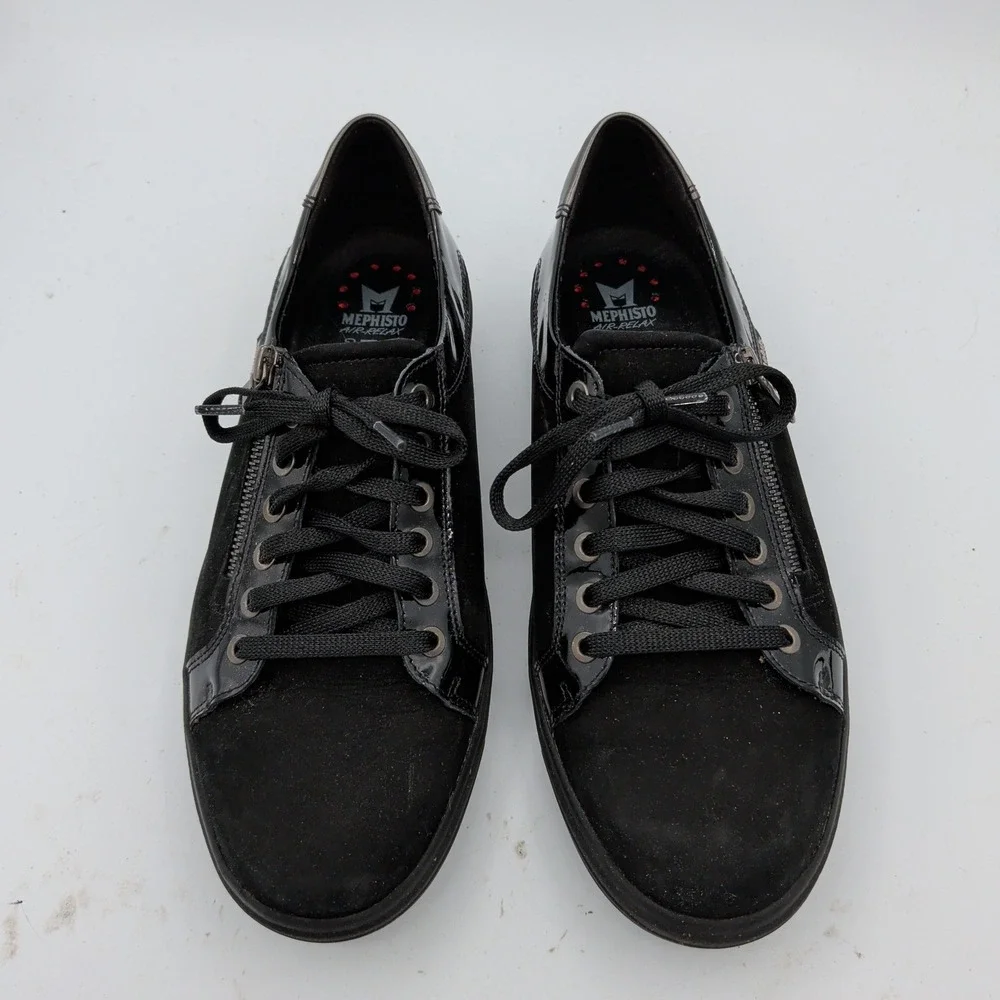 Mephisto Mobils Lenza Womens Black Suede Patent Leather Zip Sneakers 9 Comfort